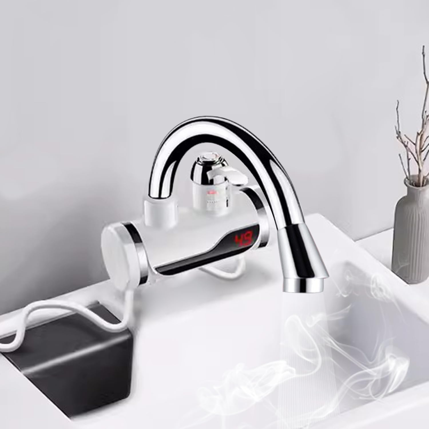 llave de calentador de agua eléctrico instantáneo sin tanque de 110 V, llave de agua caliente giratorio de 360 °, con visualización digital LED, llave de calentamiento rápido para cocina
