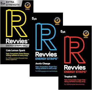 Revvies Energy Strips | Instant Boost | Suitable Pro Athletes | 15 Strips | 40mg Caffeine | Easy On The Stomach | Great for Exercise | Vegan | Sugar-Free | 3 x 5Pk
