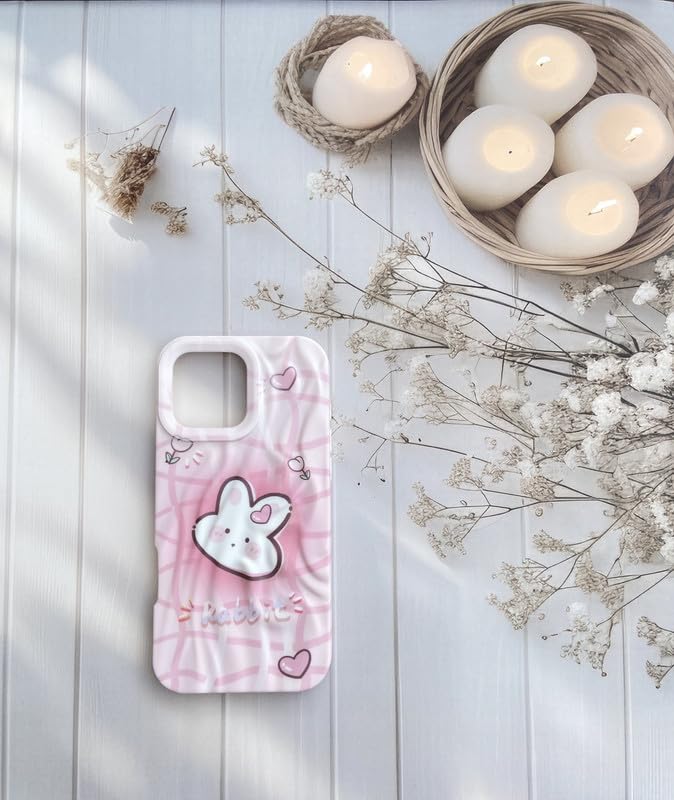 Image of COVERLY Silicone 3D Pink Rabbit Bunny Wrinkle Phone Case Back Cover,Luxury Texture Trendy Cute Cartoon Artistic Cool Design-Aesthetic for Girls & Teens Cover for Apple iPhone 15 Pro Max