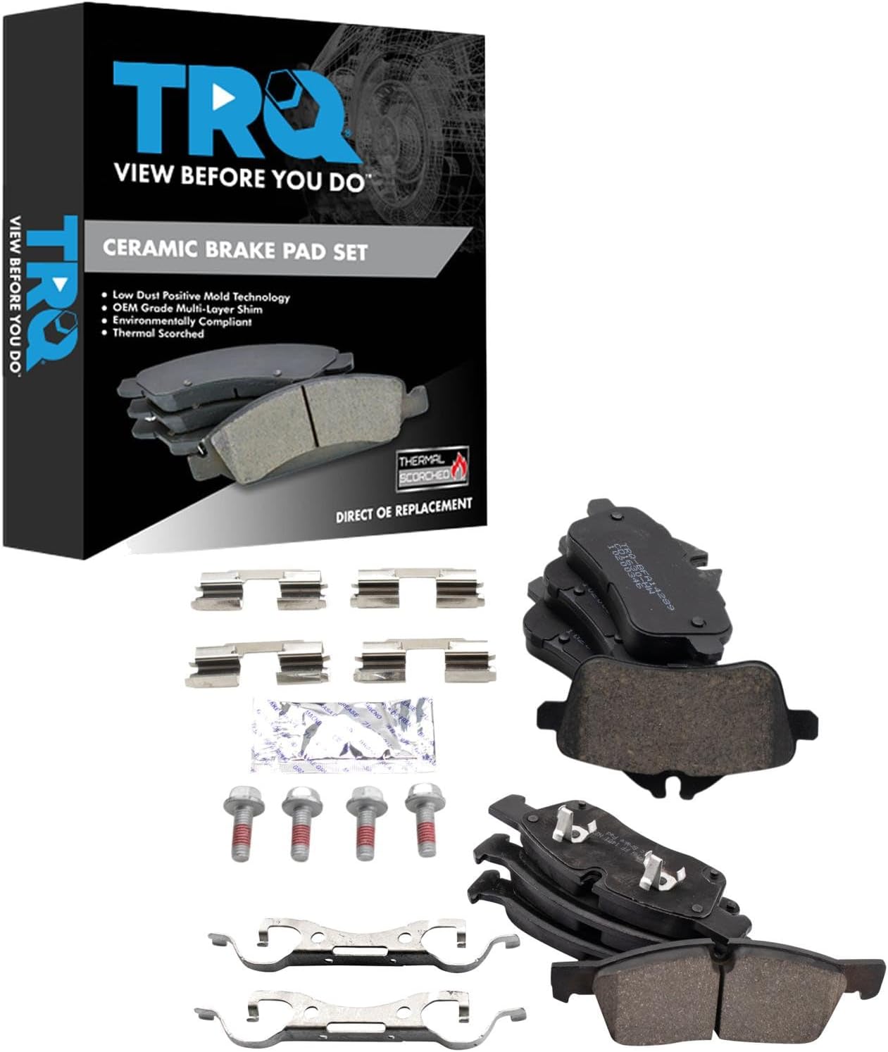 TRQ Front and Rear Ceramic Brake Pad Set Compatible with 2012-15 Mercedes-Benz ML350 13-16 GL350 13-14 GL450 15-16 GL450 Sport Package 15 ML250 15 ML400 16 GLE300d 16-17 GLE350 16-17 GLE400 17 GLS450