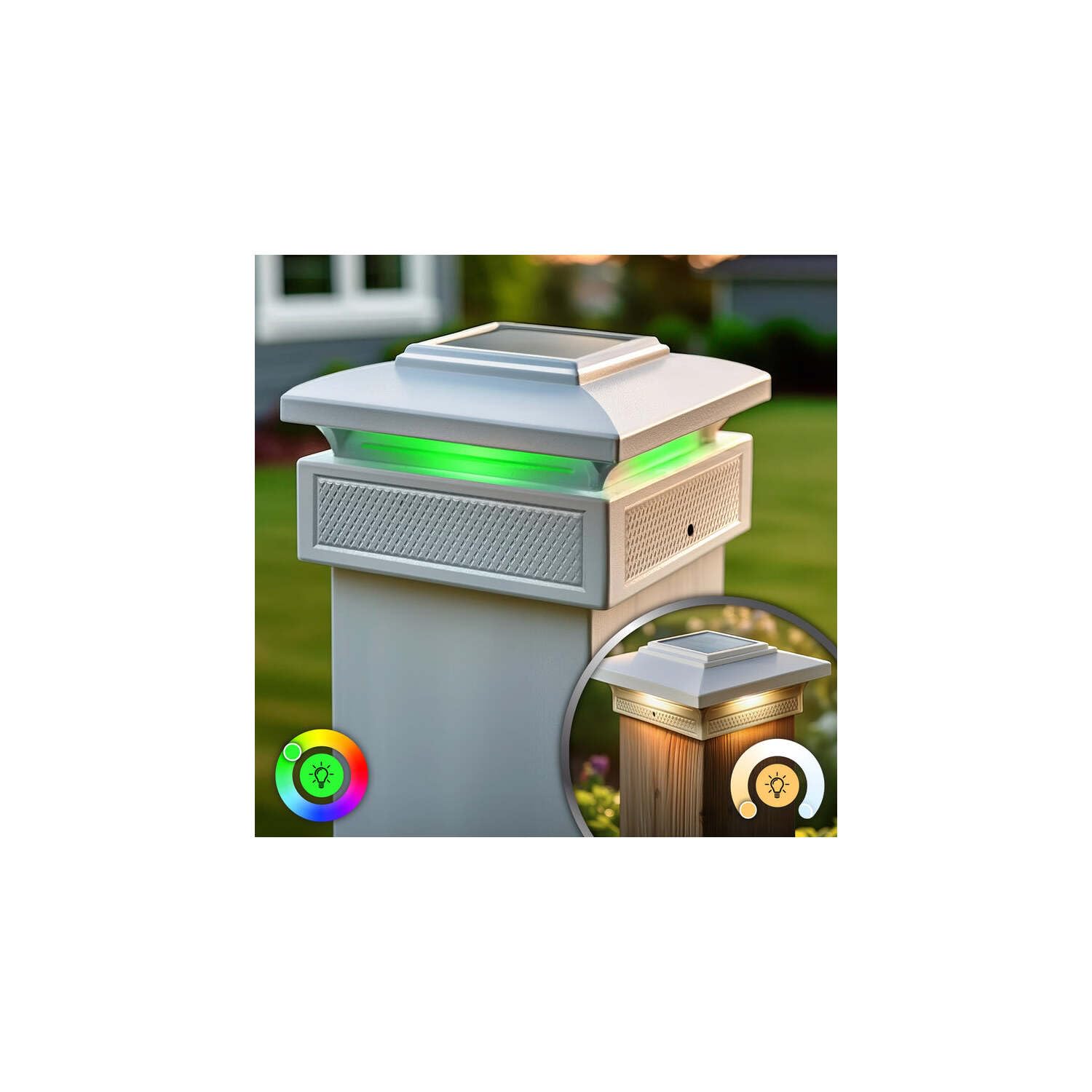 Classy Caps Lumineer Smart Solar Post Cap SLT727 - RGB Color and Warm/Cool Adjustable Light for Fence & Deck - Fits 3.5"x3.5", 4"x4" & 4.25"x4.25" Posts - White Aluminum-image-47