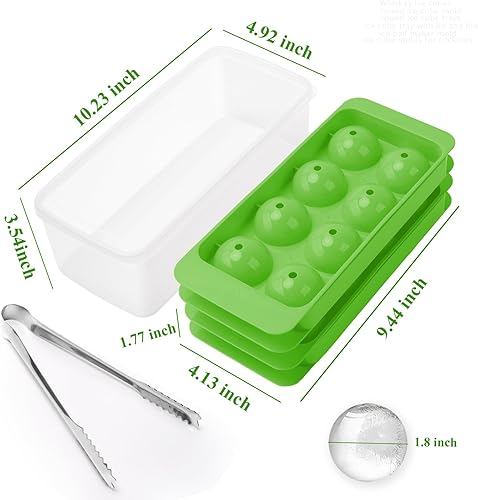 Miniatura 2 de Molde redondo para cubitos de hielo, 2 x 8 unidades x 1.8 pulgadas, bandeja circular para cubitos de hielo con tapa y contenedor, molde para hacer