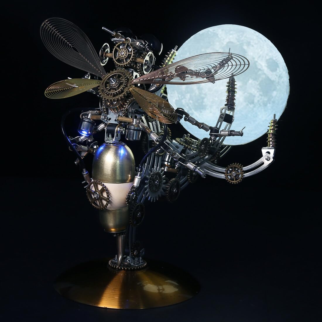Metalowe puzzle 3D - 627 elementów, metalowy montaż, zabawka, mechaniczny zestaw modelowy z 3 kolorami światła księżyca i lampami Tap (domyślny obraz główny, możliwość dopasowania napisu i logo)