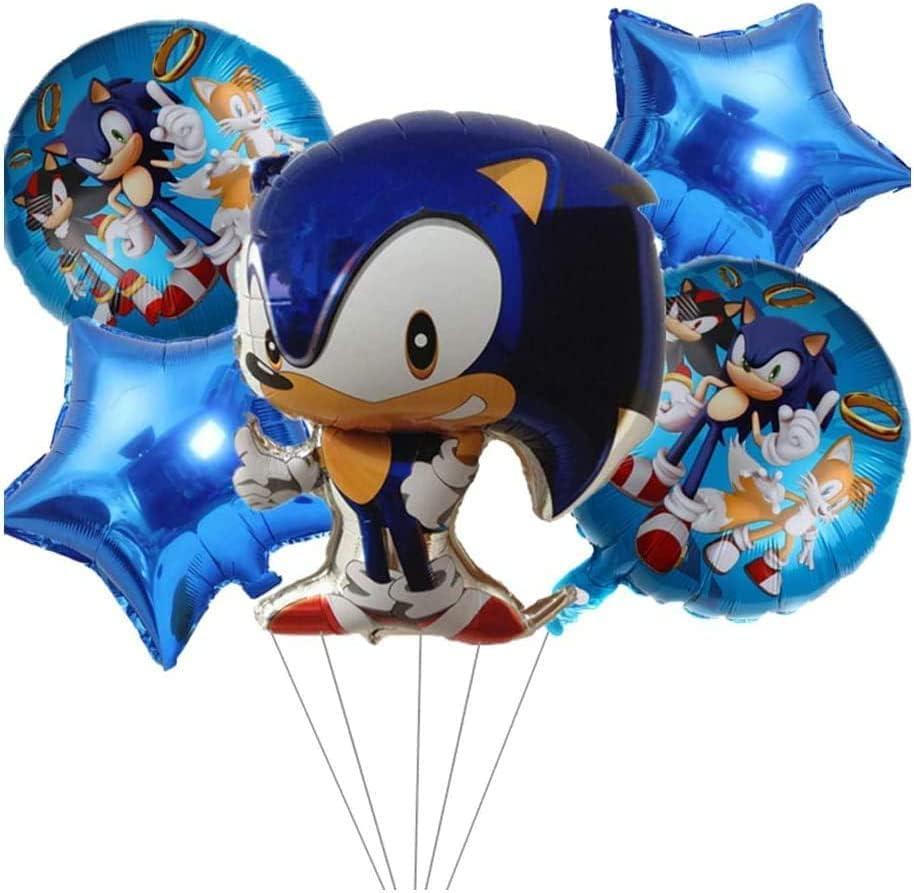 MANGO BALLOON SONIC THEME FOIL BALLOON BOUQUET SET OF 5/ SONIC PARTY DECORATION/SONIC PARTY SUPPLLY