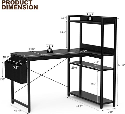 Miniatura 3 de Grandder Escritorio para computadora en forma de L de 40 pulgadas con estantes de almacenamiento reversibles, escritorio de esquina para oficina en