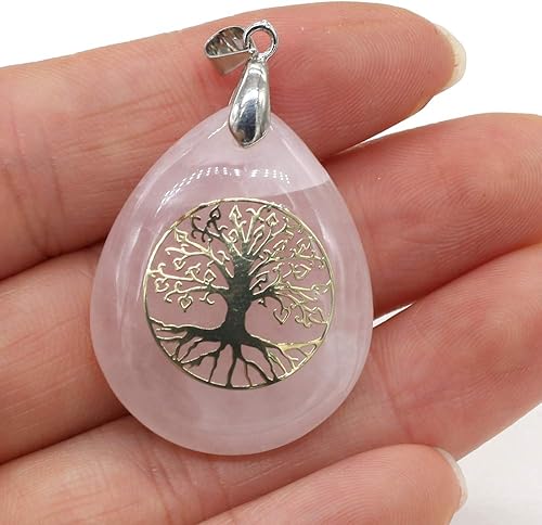 Miniatura 8 de 4 colgantes de piedra natural, forma de gota de agua, energía mixta, cristal, árbol de vida, patrón de aleación, ajuste para hacer joyas