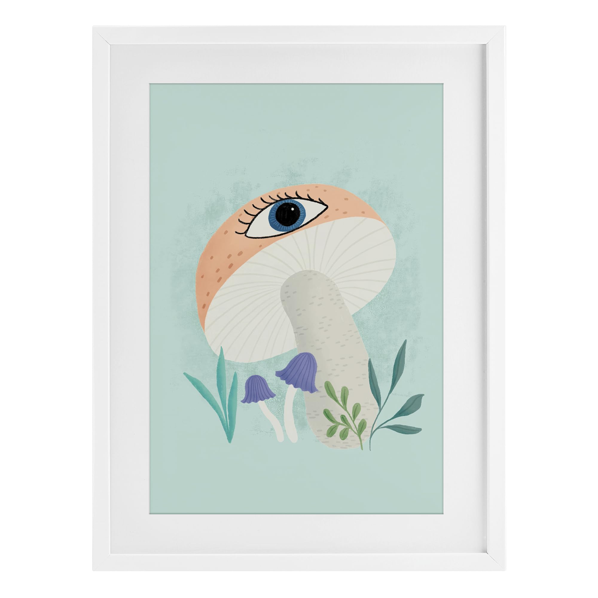 Stupell Industries Coastal White (Textured) 'Mushroom With Mystical Eye'| Framed Print Under Glass
