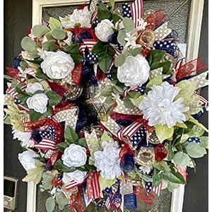 Garden Americana Floral Patriotic Front Door Deco Mesh Wreath, Stars and Stripes, Summer Decor, 4th of July Decoration Garden Americana Floral Patriotic Front Door Deco Mesh Wreath Stars and Stripes Summer Decor 4th of July Decoration