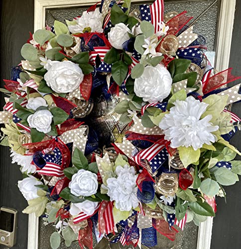 Garden-Americana-Floral-Patriotic-Front-Door-Deco-Mesh-Wreath-Stars-and-Stripes-Summer-Decor-4th-of-July-Decoration Garden Americana Floral Patriotic Front Door Deco Mesh Wreath Stars and Stripes Summer Decor 4th of July Decoration