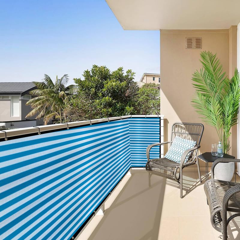 MetDeals HDPE Stripes Balcony Safety Net with Polyester Webbing for Railing | 85% Sun & UV Blockage Balcony Safety Net with Eyelet & Cable Tie for Easy Installation(Blue&White, 0.90X3 MTR)-image-32