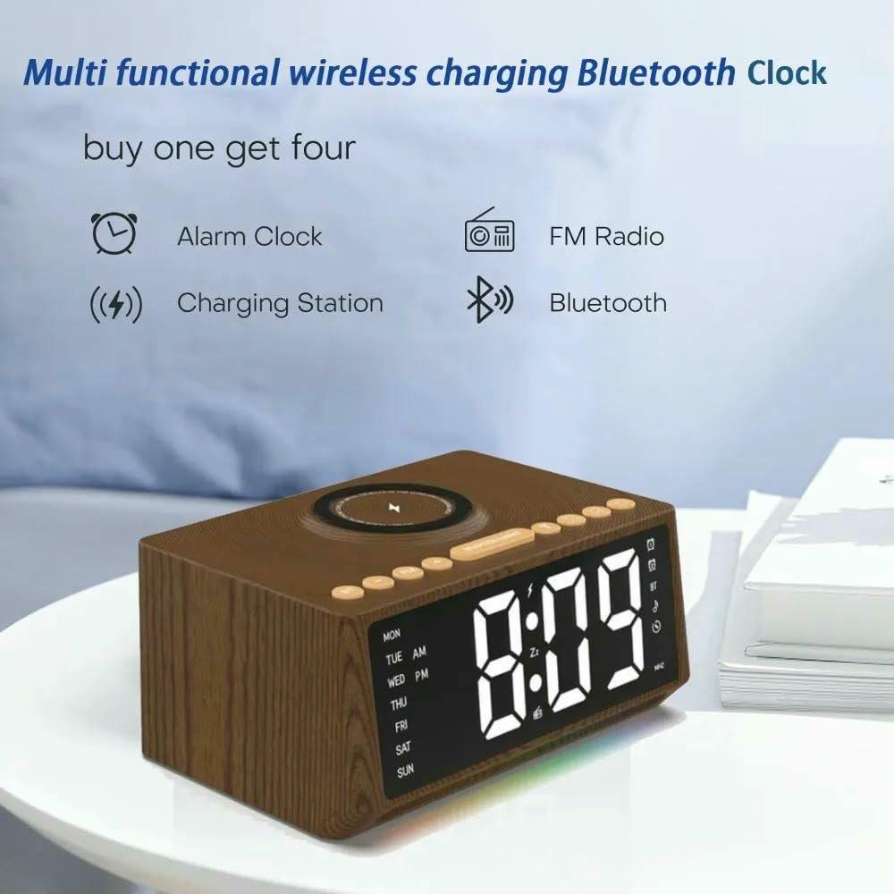 Sveglie digitali retrò per camere da letto con numeri grandi, orologio da tavolo con stazione di ricarica wireless, 7 luci d'atmosfera, dimmer,