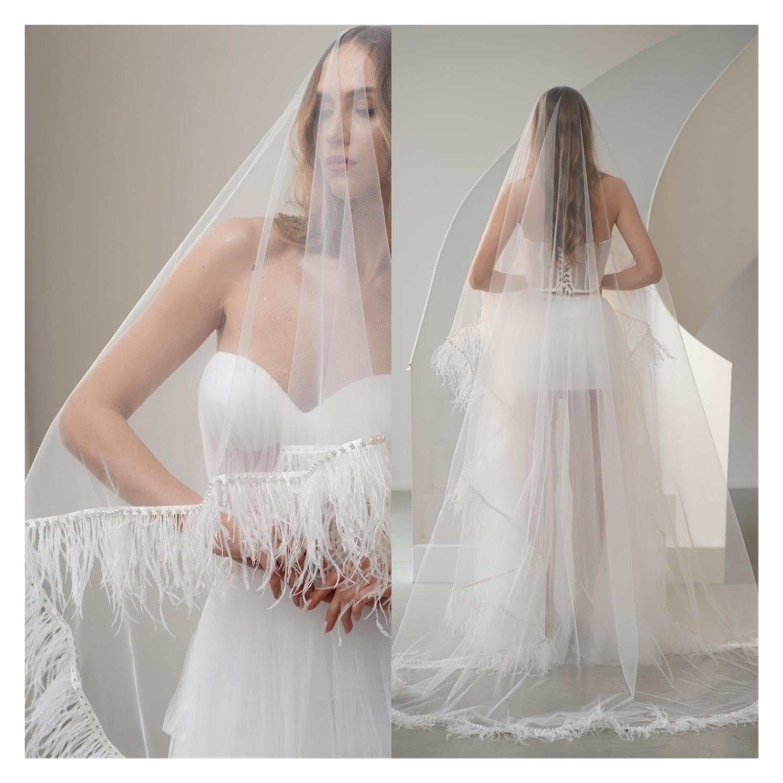 Veli da Sposa con Piume e Perline Pettine
