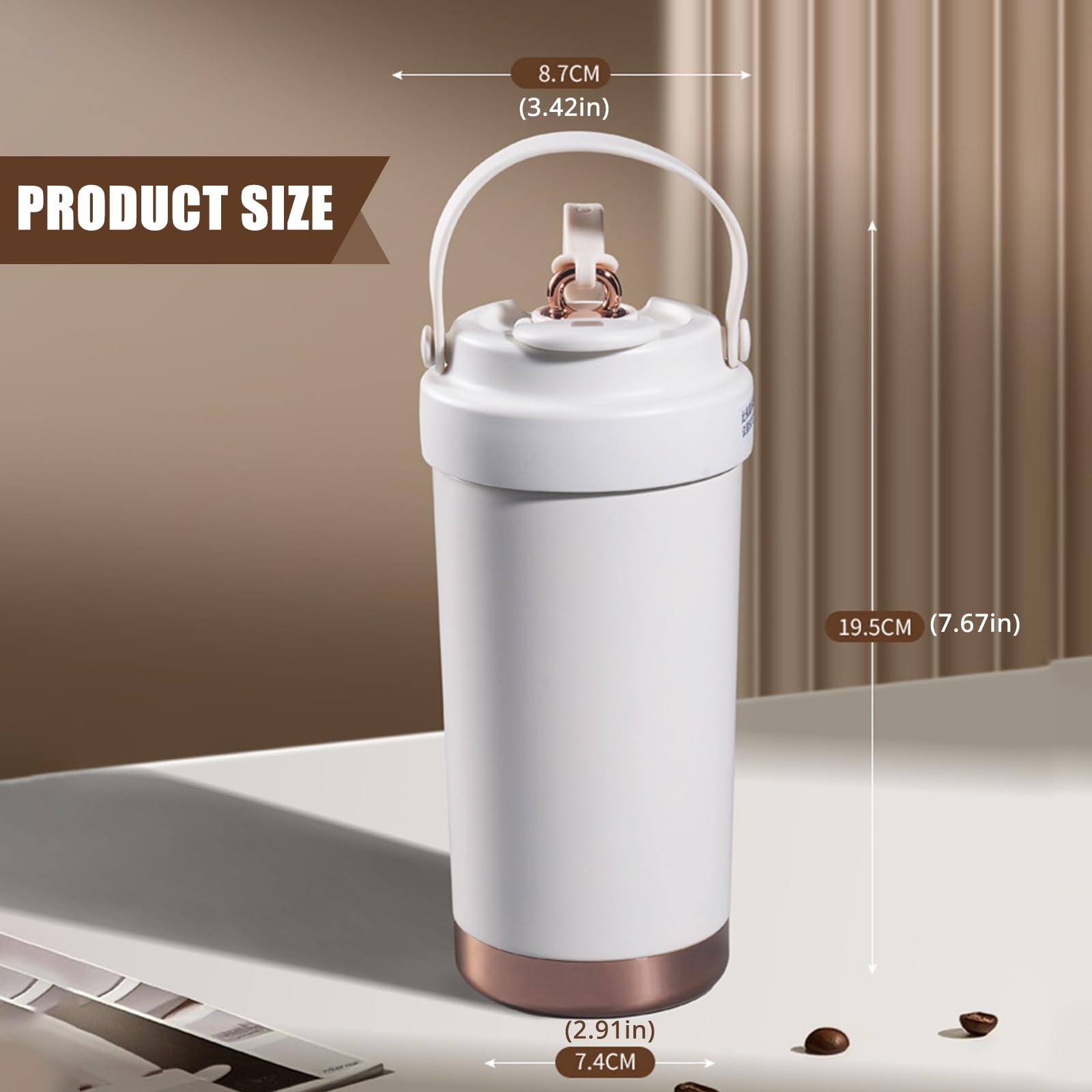 Tasse à café isotherme en acier inoxydable avec revêtement en céramique - 500 ml - Tasse à paille anti-déversement pour boissons froides et chaudes - Récipient à eau isotherme
