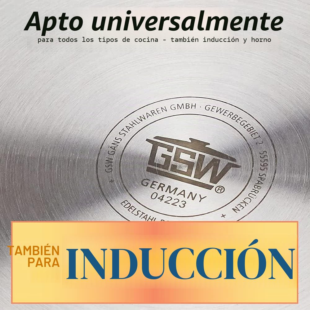 GSW 643474 - Olla grande profesional con tapa de cristal 30 x 28 cm / aprox. 20 litros, de acero inoxidable, plateada, 44 x 31,5 x 29,5 cm, 2 unidades