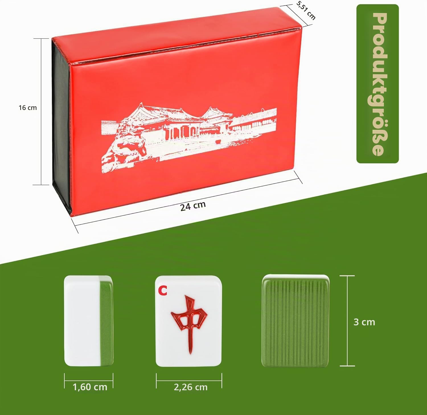 Mahjong-Set, 144 Teile, 3,0 x 2,25 x 1,7 cm Mahjong-Steine, tragbares mit 3 Würfeln, Mahjong-Set in voller Größe mit englischen Zahlen für Reisen, Partys und Familienspiele 麻将