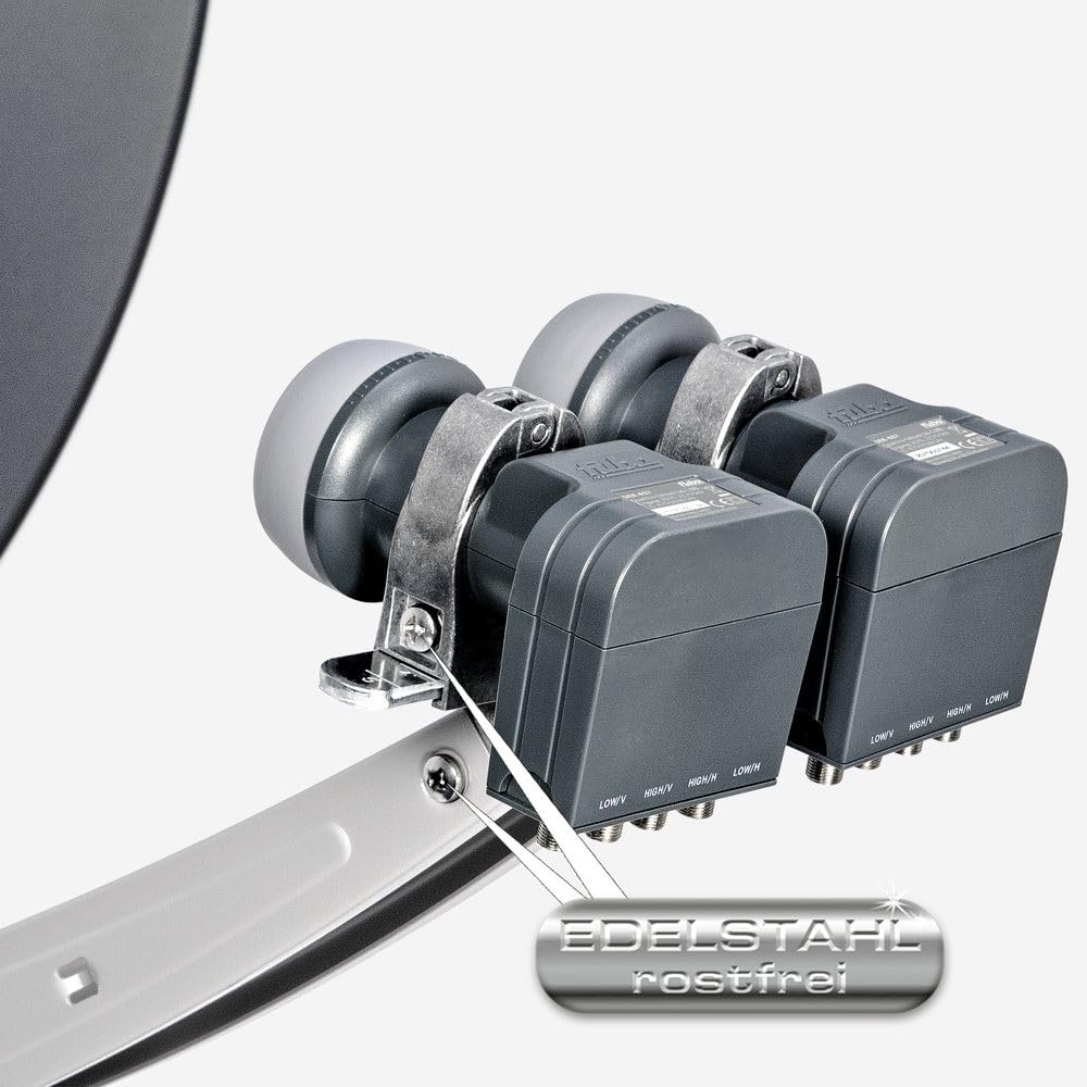 Fuba Sat Anlage 8 Teilnehmer - 2 Satelliten (z.B. Astra/Hotbird) | DAA 780 A Satellitenschüssel 80cm Alu anthrazit (Testergebnis: ausgezeichnet)* + 2X LNB + Multifeed + Multischalter 8 Teilnehmer