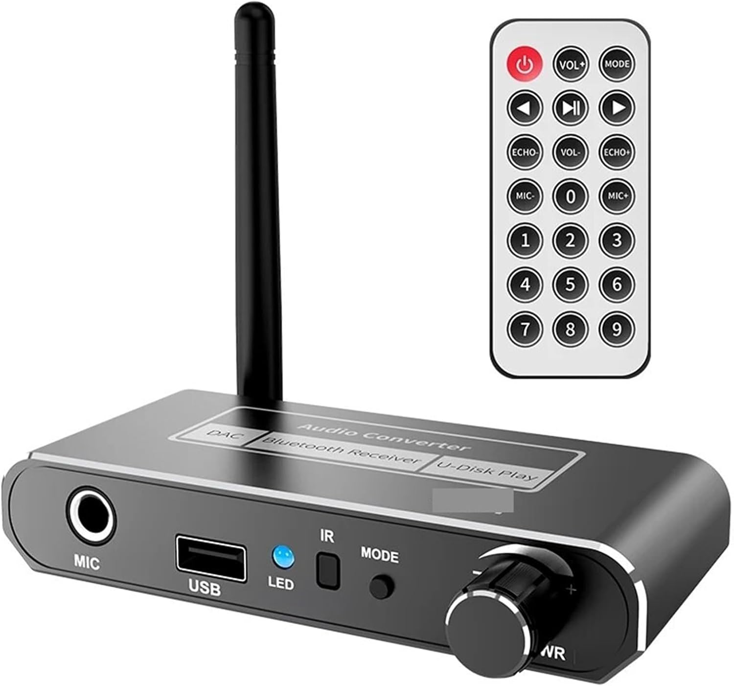 5.2 Audio Receiver DAC Coaxial Digital to Analog Converter 3.5mm AUX RCA Mic U Disk Jack Stereo Adapter
