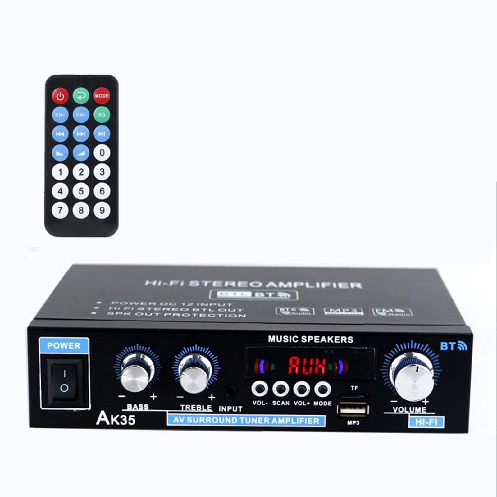 Mini Amplificador Estéreo con Tecnología Bluetooth Receptor de Audio Mezclador para Altavoces y Mando a Distancia Fácil de Usar Adecuado para Salones