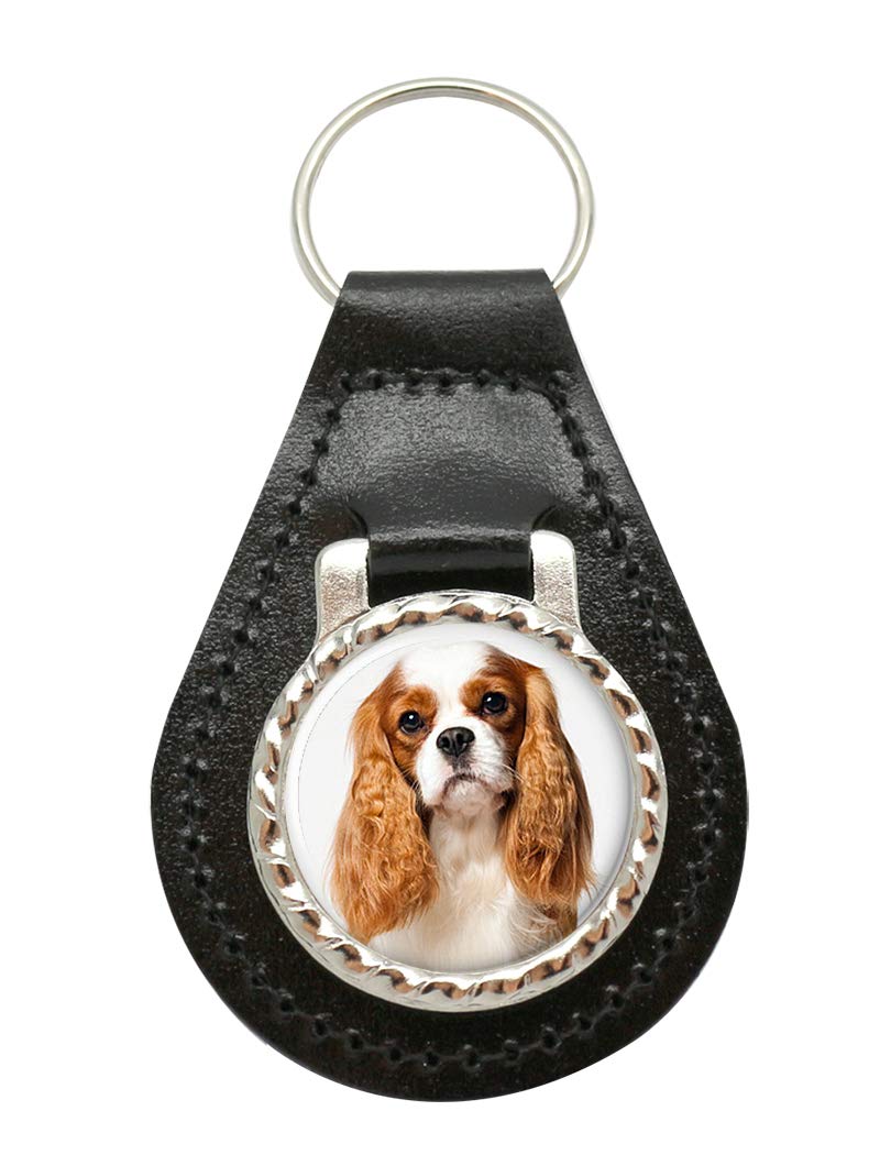 Giftshop Uk Unisex Black Leather And Silver Metal Cavalier King Charles Spaniel Leather Key Fob