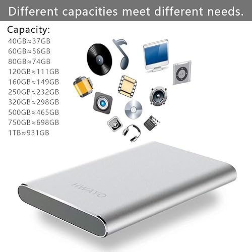 Miniatura 7 de HWAYO Disco duro externo portátil de 1 TB, USB 3.1 Gen 1 tipo C ultra delgado de 2.5 pulgadas, almacenamiento de disco duro compatible con PC,