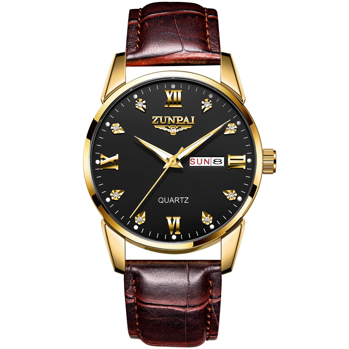 ZUNPAI Watches for Men Business Wristwatch Male Classic Watch Leather Strap Analog Waterproof with Luminous Calendar Dat