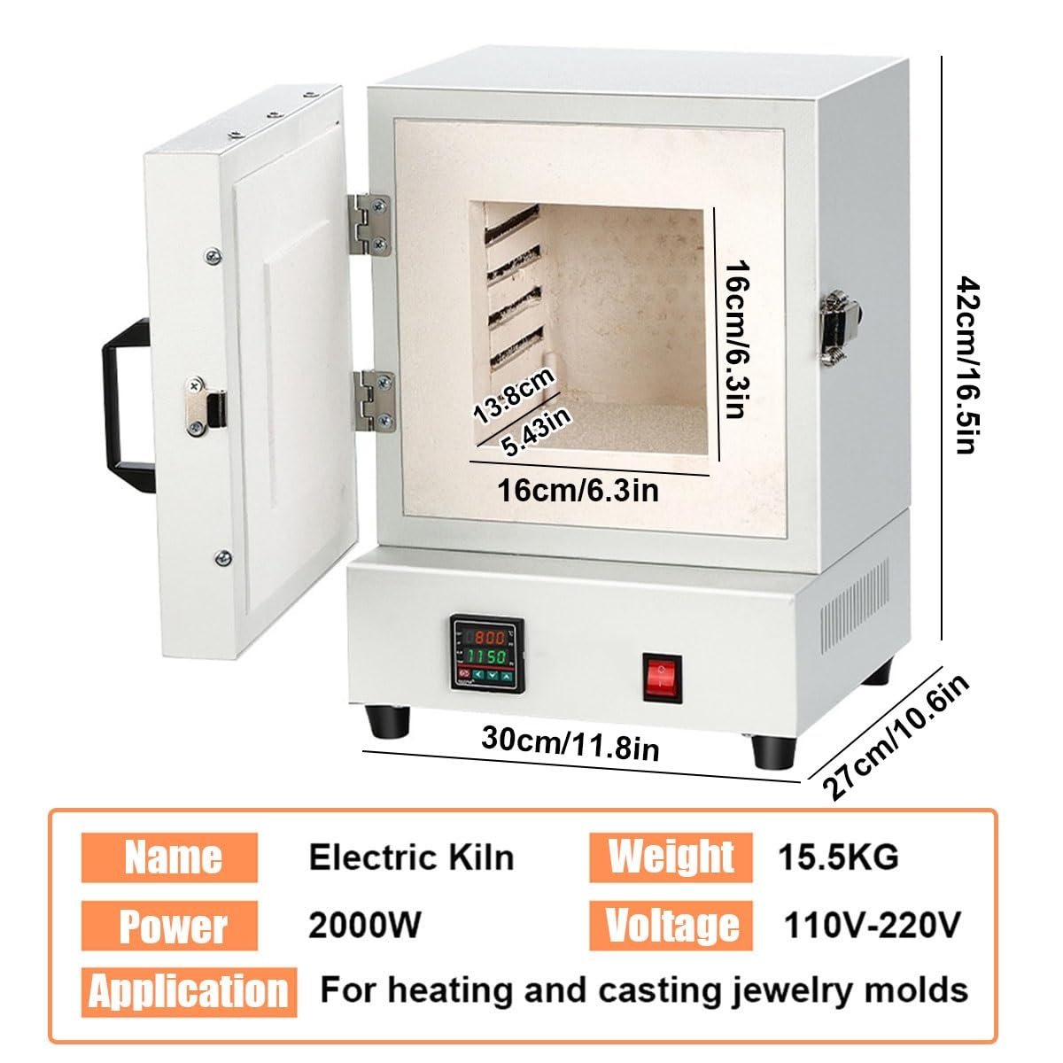 2000W Electric Burnout Oven Kiln, Electric Closed Laboratory Muffle Furnace with Controller for Dewaxing, Annealing & Heat Treatment, Maximum Temperature 2102℉/1150℃