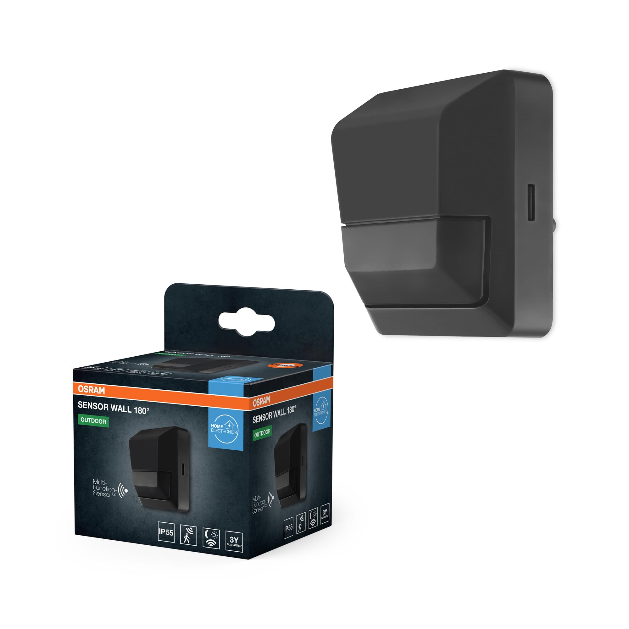 OSRAM SENSOR Wandleuchte mit 180° Bewegungs- und Lichtsensor für bündige Deckenmontage, Weiß, IP55-Schutz, für Eingangsbereiche