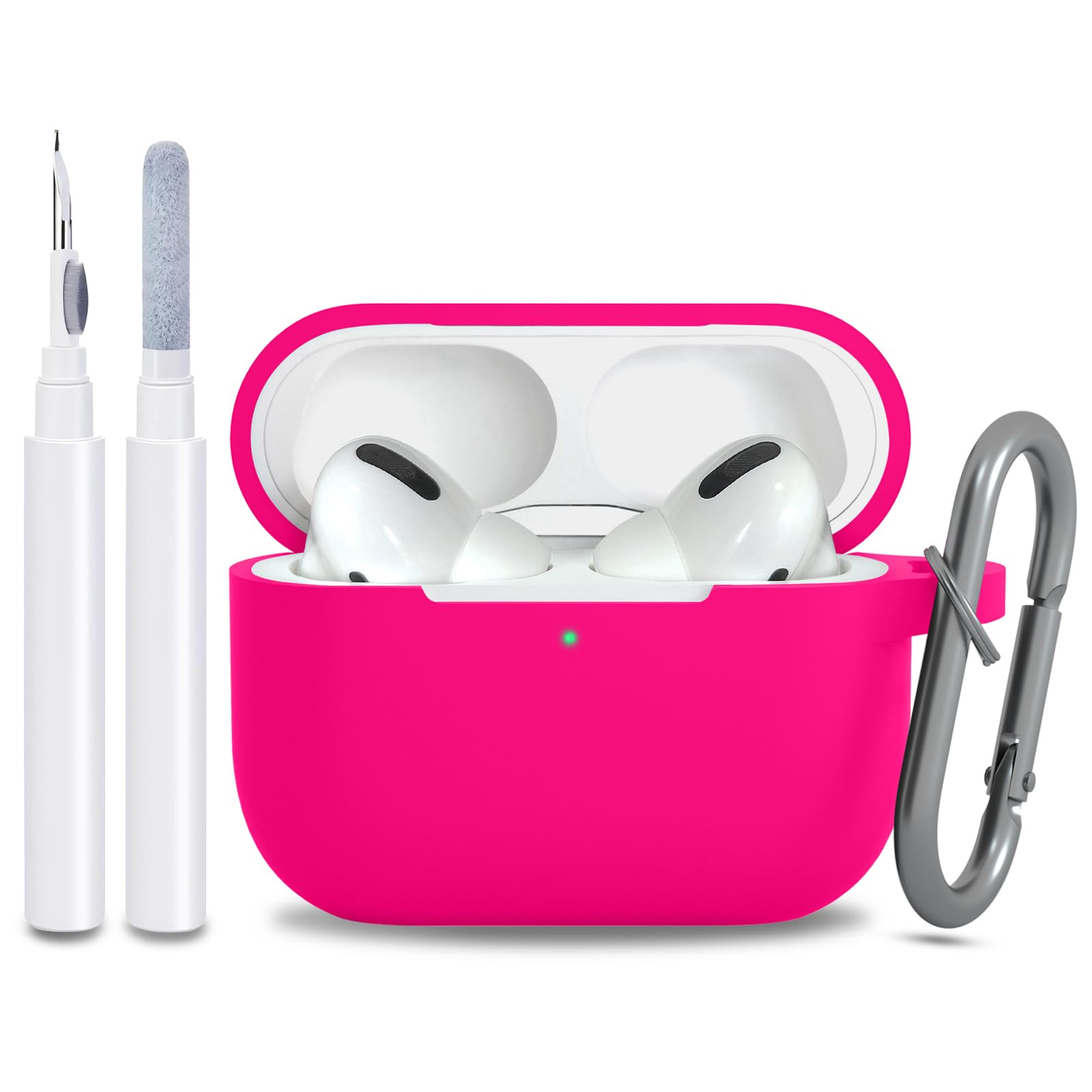 for AirPods Pro 2nd 1st Generation Case Cover with Keychain, Protective Soft Silicone Skin Accessories for Apple AirPods Pro Charging Case 2022/2019, Front LED Visible, Hot Pink