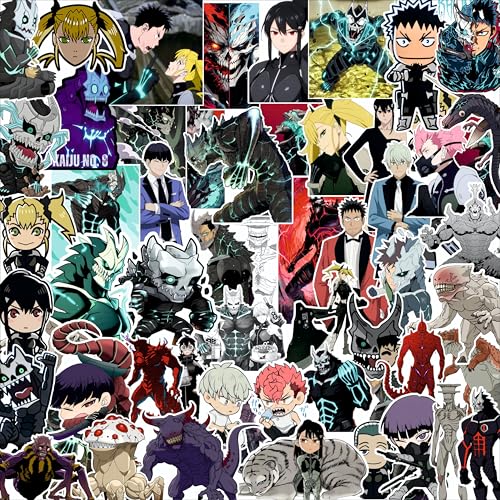 Image of AnimeVerse Pack of 53 Kaiju no.8 Anime Stickers for Laptop, Phone, Guitar, Bike, PC, | Waterproof Glossy Vinyl Decals | Residue-Free Anime Stickers Collection (Kaiju No.8)