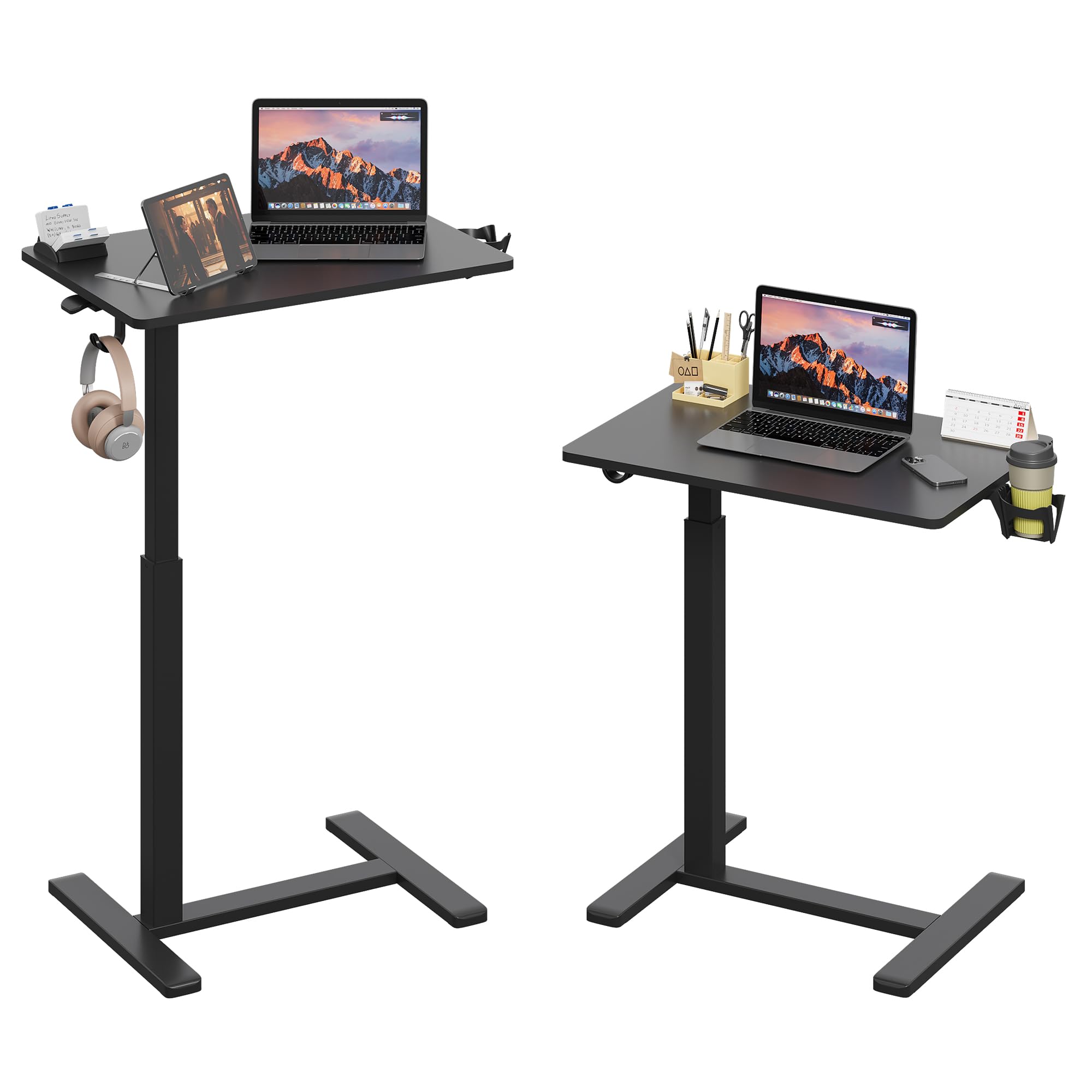 Gamork Mobile Standing Desk on Wheels, Pneumatic Height Adjustable, Black