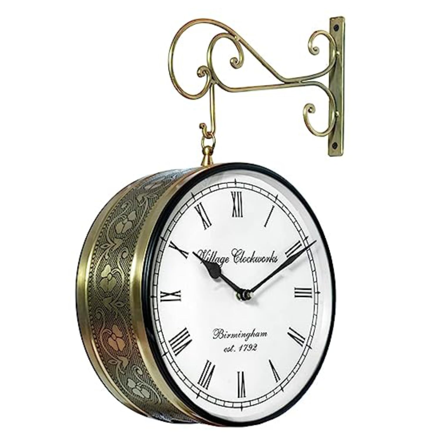 Metal Vintage Double Sided Analog Wall Clock | Railway Station Antique Decorative Clock with Brass Finishing for Home, Office, Gym, Classroom Golden(12 Inches)