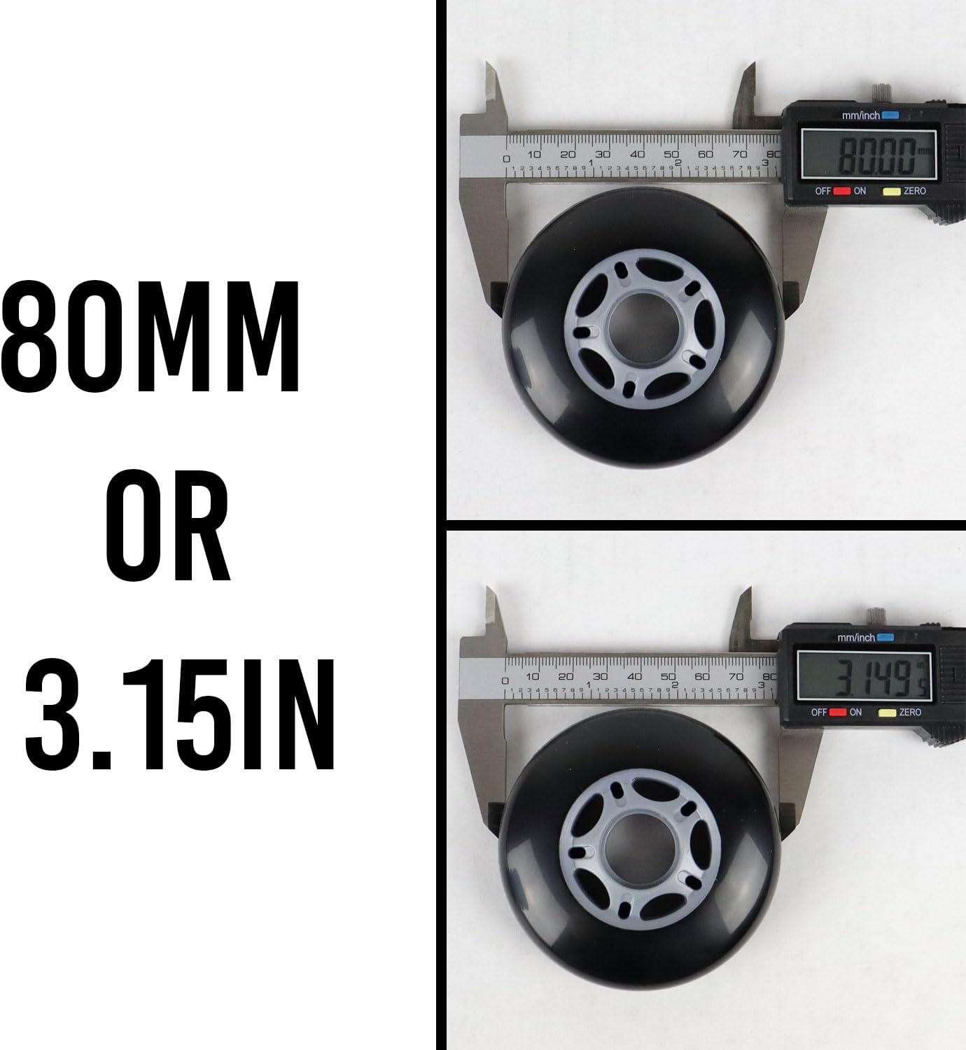 Player's Choice Inline Skate Wheels 80mm 82A Black Outdoor Roller Hockey 8 Pack -ABEC 5 Bearings