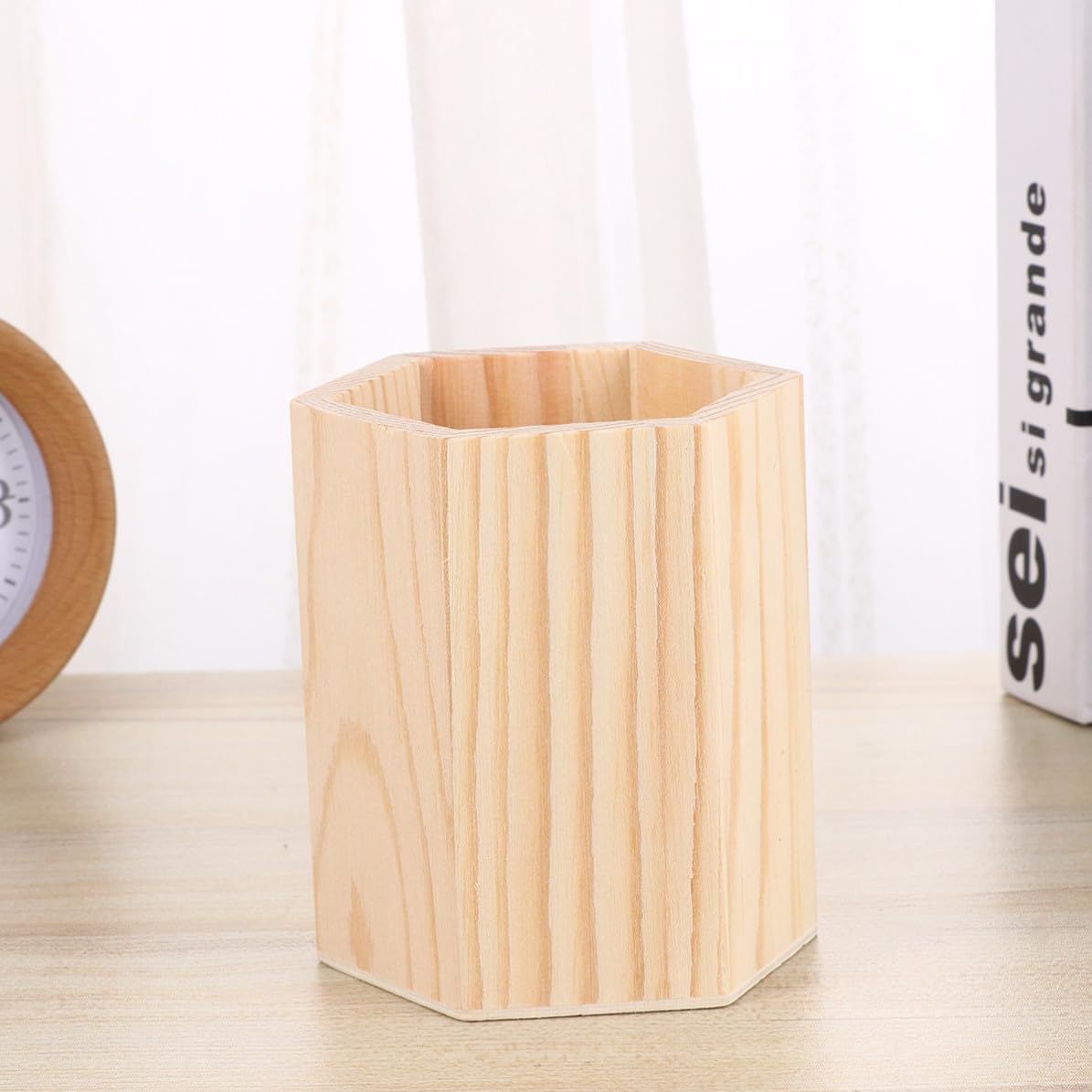 COHEALI 8 Piezas Portalápices Multiusos de Madera Beige Diseño Hexagonal, Resistente al Desgaste y Alto para Oficina y Proyectos de Manualidades
