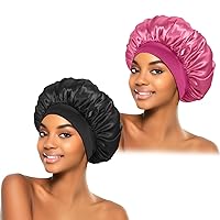 Vista 9 de 2 piezas de gorro de seda para dormir, gorros de satén para el cabello, banda elástica suave de seda para dormir, envoltura de cabello para mujeres