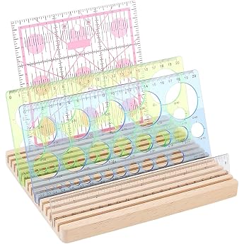PH PandaHall 15 Slots Wooden Ruler Display Stand Quilted Ruler Holder Grid Rulers Rack 4 mm Stencil Organiser Sewing Rulers Storage Rack for Sewing Accessories Home Desk 20.5 x 16.5 cm