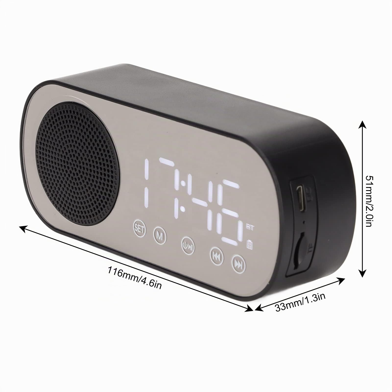 Elprico Radio Réveil Bluetooth 5.0 Enceinte sans Fil Portable, Horloge Numérique avec Double Alarme, Radio FM, Grand Écran LED Miroir, Batterie 1600mAh