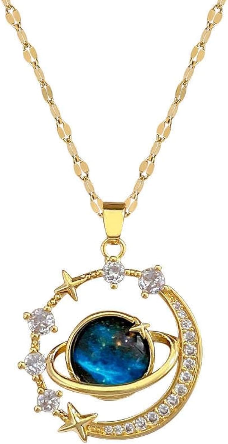 SALMANINE.AE Necklace Star Planet Light Luxury Gorgeous Temperament Necklace Full Diamond Titanium Steel Clavic Chain For women With In Gift Box Packed