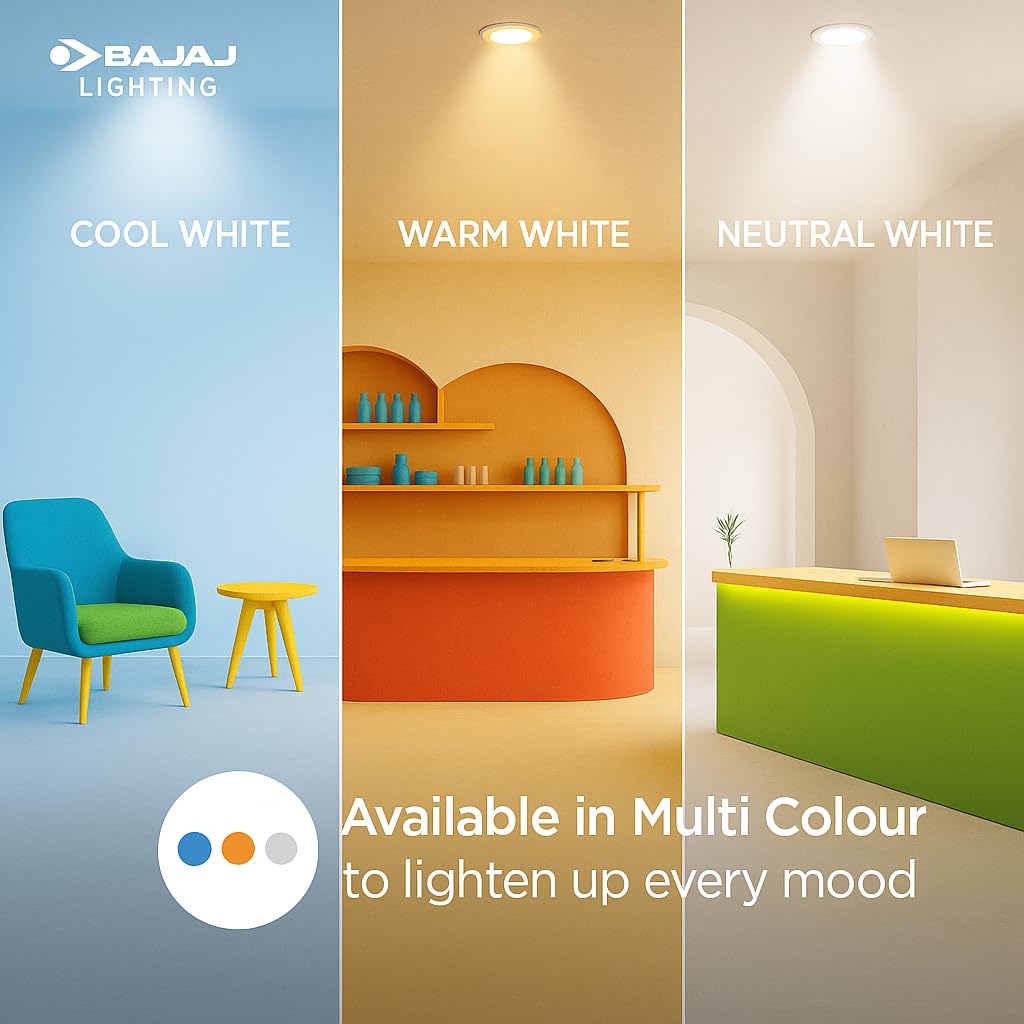 Bajaj Polycarbonate Celesta Rim Lit Downlight 7W Multi CCT | 7W False Ceiling Light | Round LED Conceal Surface Light for Home | Colour Changing LED (Pack of 1) 3