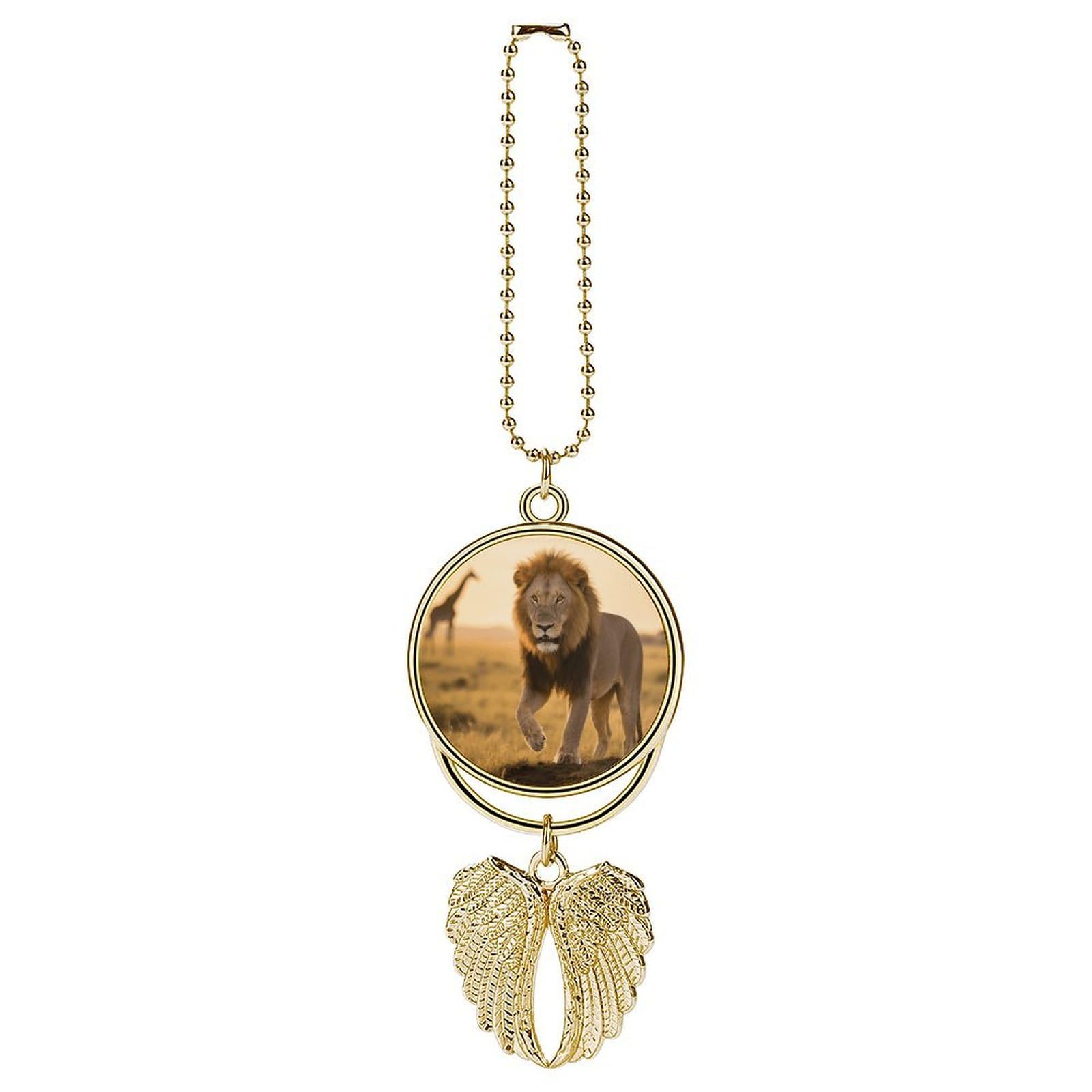 Grassland Lion Guardian Angel Wing Car Ornament for Mirror, Zinc Alloy Hanging Charm with Spiritual Design for Protection, Rearview Mirror Accessory Decor Gift for Women Men(Golden)