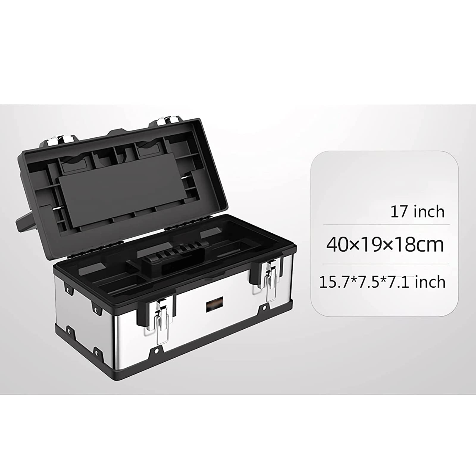 LIOONS Cassetta portautensili Cassette portautensili in Acciaio Inossidabile Kit portautensili Portatile con Vassoio Estraibile Organizzatore Set di Attrezzi con Custodia a Manico Lungo