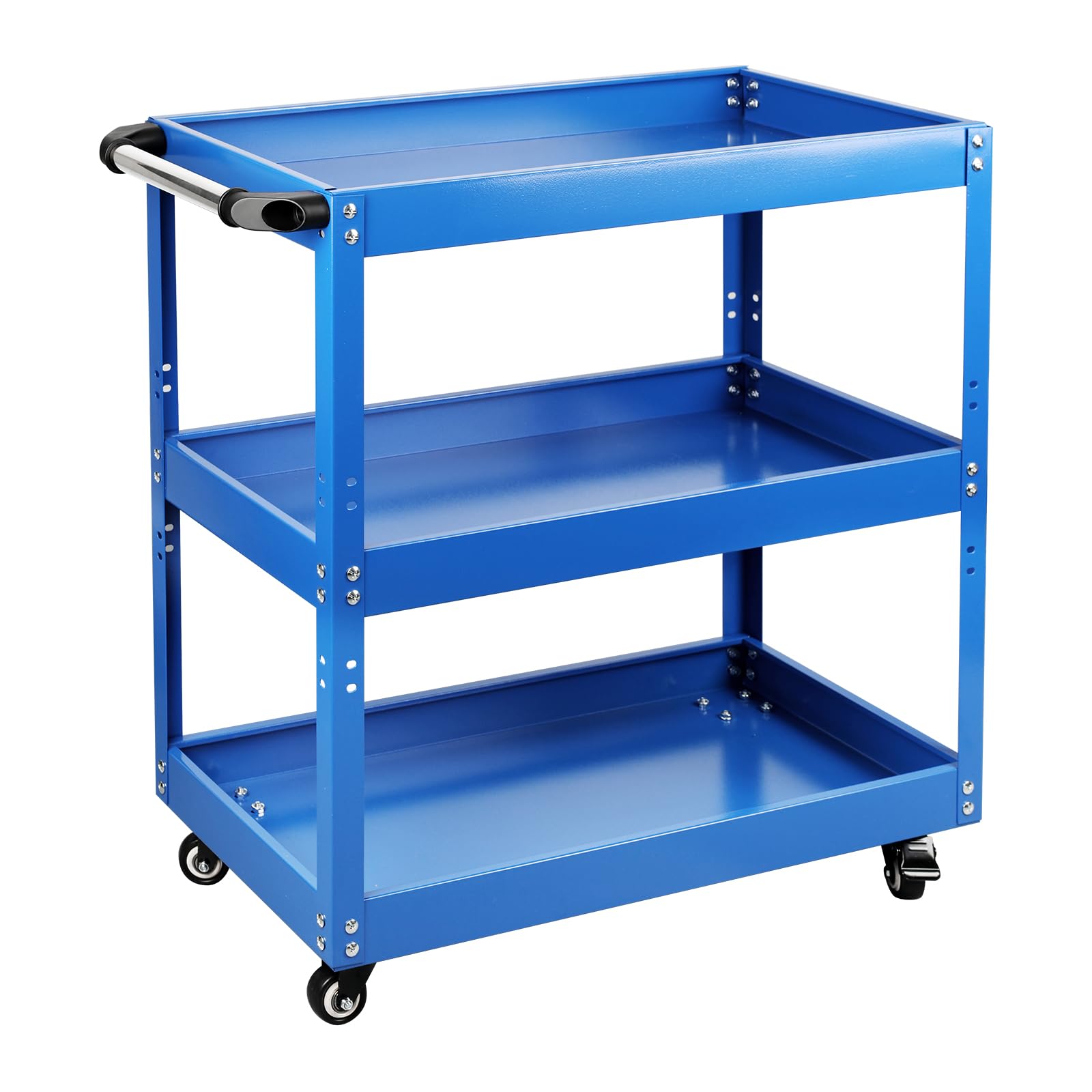 Edelstahl Rollwagen, 3-Etagen Schwerlast Werkstattwagen mit Rollen, Multifunktionaler Materialwagen, 66×35,5×72 cm Kommissionierwagen, Vielzweckwagen für Garage und Werkstatt, Blau,250 kg Gesamt