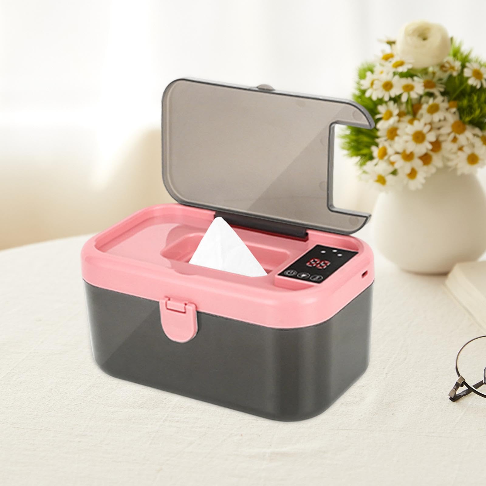 Colcolo Calentador y dispensador de toallitas húmedas Máquina de toallitas húmedas Luz nocturna Calentador de para bebés USB portátil y conveniente de manera, Rosa