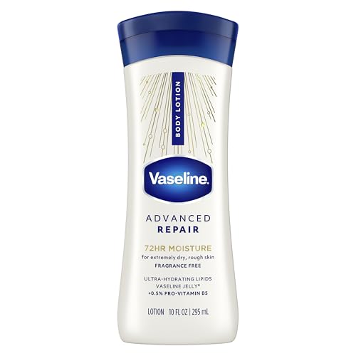 Vaseline Intensive Care Body Lotion for Dry Skin Advanced Repair Unscented Lotion Made with Ultra-Hydrating Lipids + Vaseline Jelly to Repair Extremely Dry Skin 10 oz