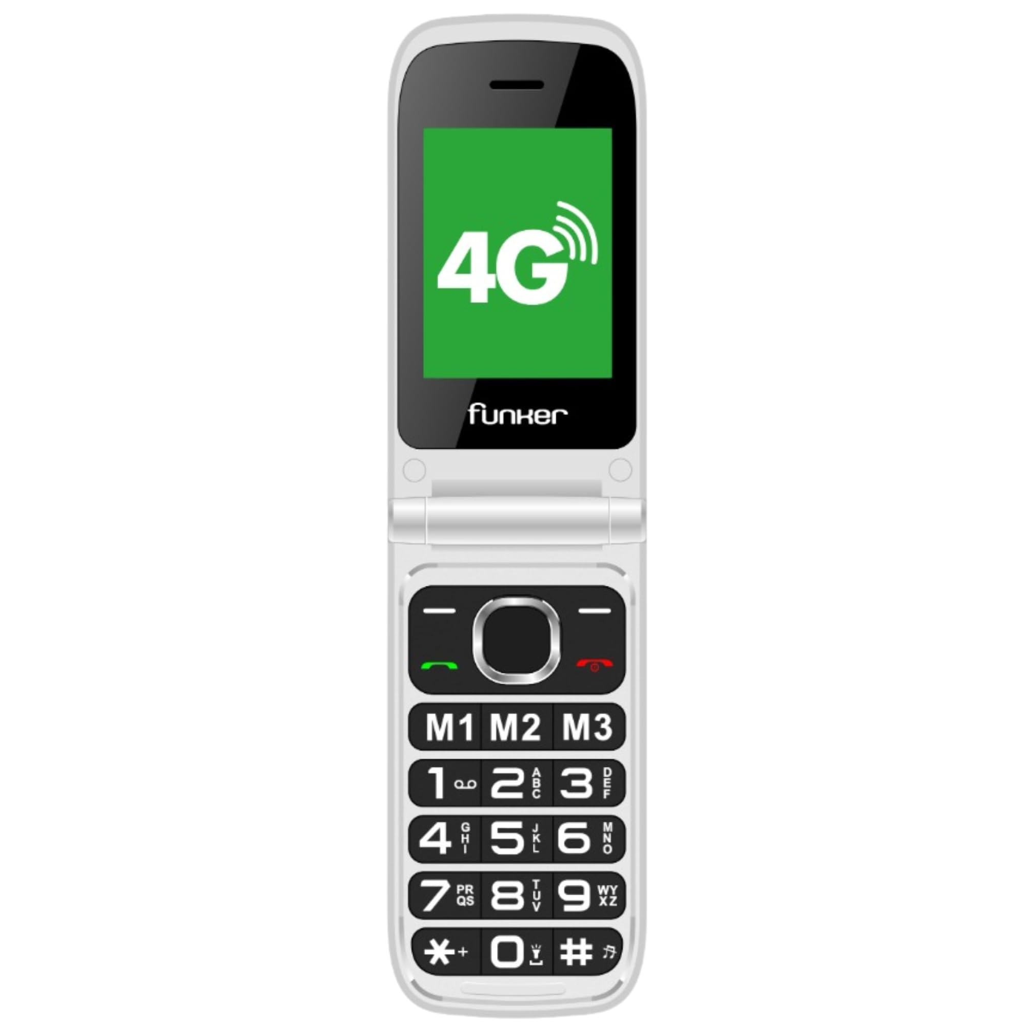 Funker C250 Comfort Power 4G - Teléfono Móvil de Tapa para Mayores, Base de Carga, Teclado de Alto Contraste, Botón SOS, Fácil de Usar, 3 Memorias Directas, Batería de 1450 mAh, Negro