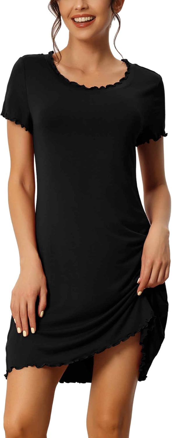 cheibear Womens Sleepshirt Short Sleeves Christmas Pajama Dress Ruffle Nightshirt Lounge Nightgowns