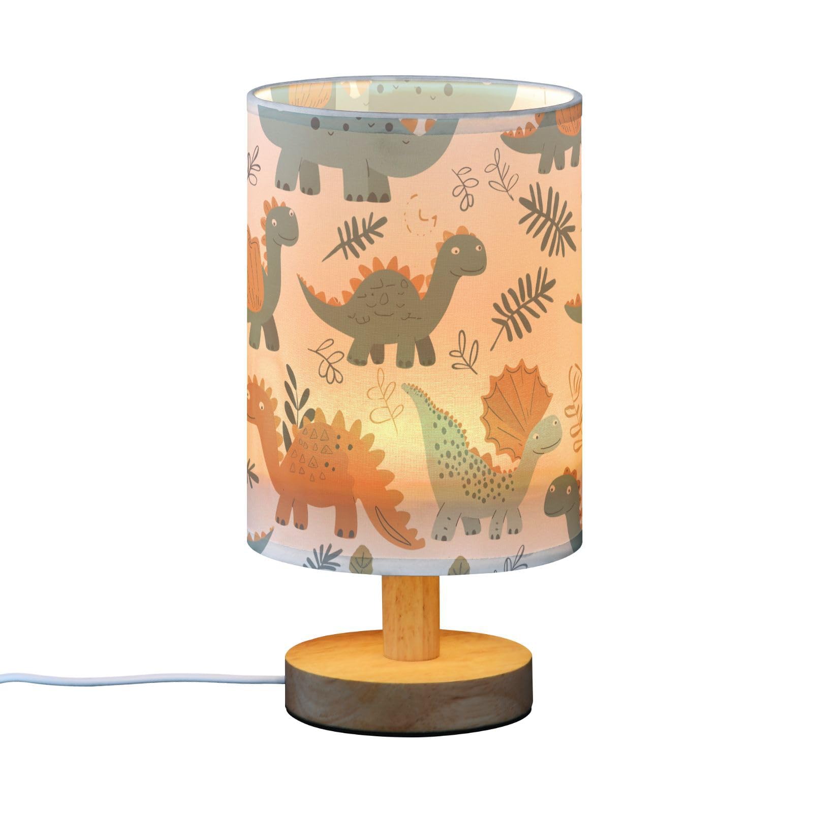 ALAZA Lámpara de mesa de noche con diseño de dinosaurio verde para niñas y niños, con puerto USB, LED, base de madera, decoración de sala de estar