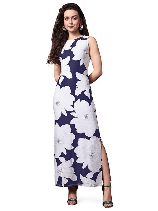 PURVAJA Women’s Bodycon Maxi Length Dress (Wini-106-110) – Blue