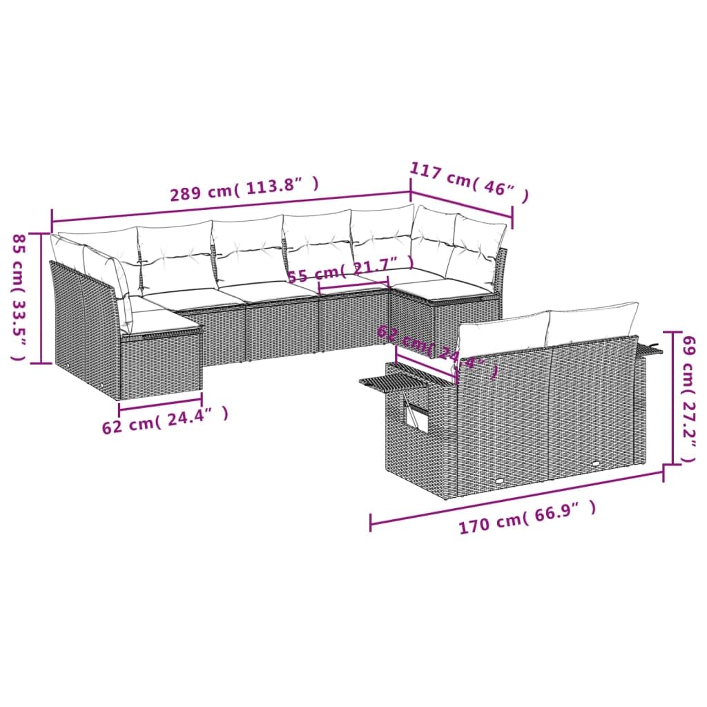 Set Sofas Jardin Ratán Sintético Beige 9 Piezas