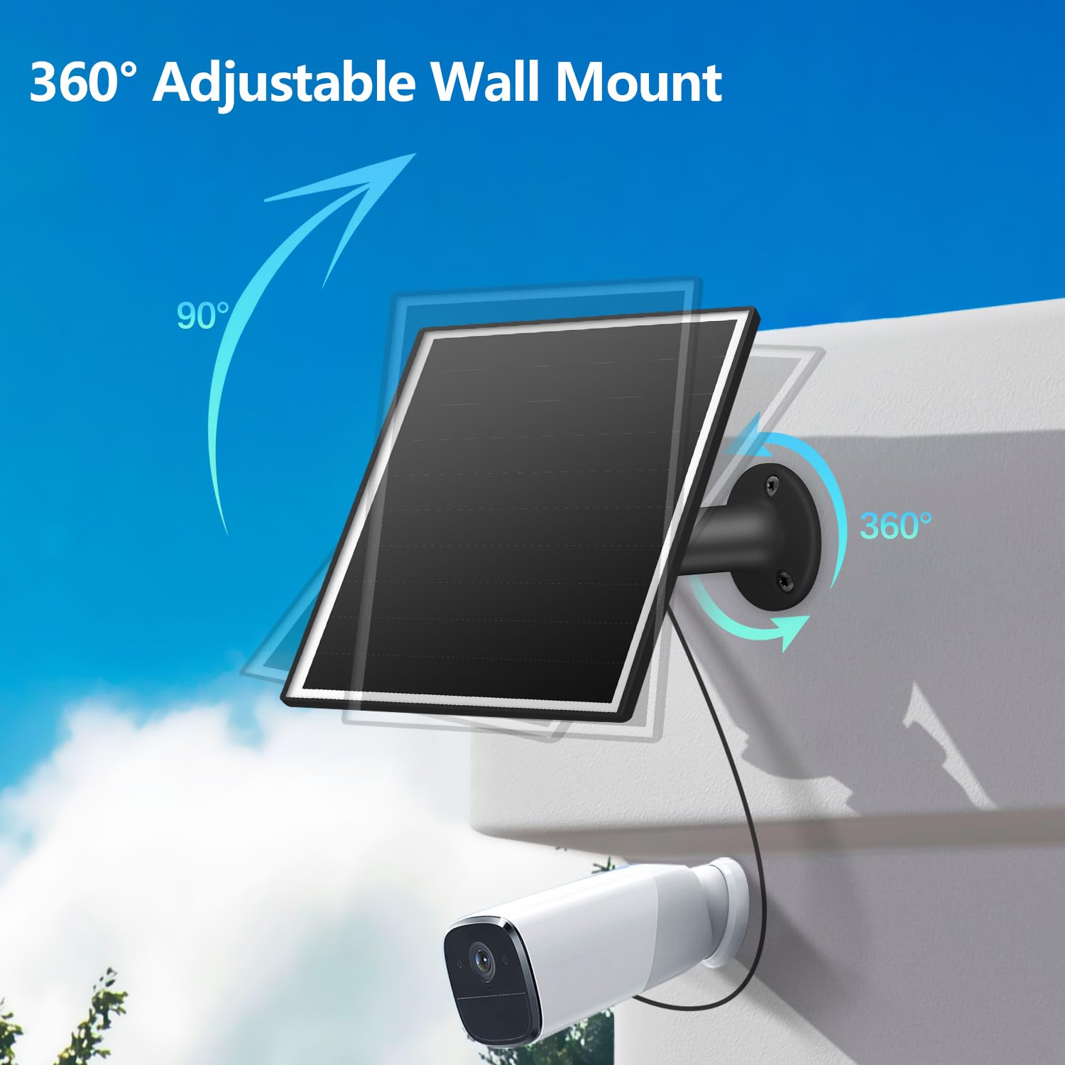 Chargeur de panneau solaire 8 W pour caméras de sécurité extérieures, avec port micro USB/USB-C et CC (35 x 135), compatible avec caméra Chargeur de panneau solaire 8 W pour caméras de sécurité extérieures, avec port micro USB/USB-C et CC (35 x 135), compatible avec caméra