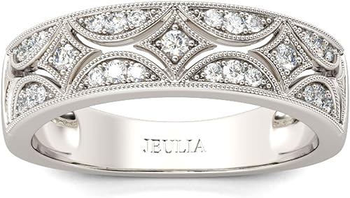 Miniatura 8 de Jeulia Womens Wide Eternity Ring Wedding Band, Milgrain Round Cut 18k White Gold Plated Eternity Band Ring Romantic Birthday Anniversary Jewelry